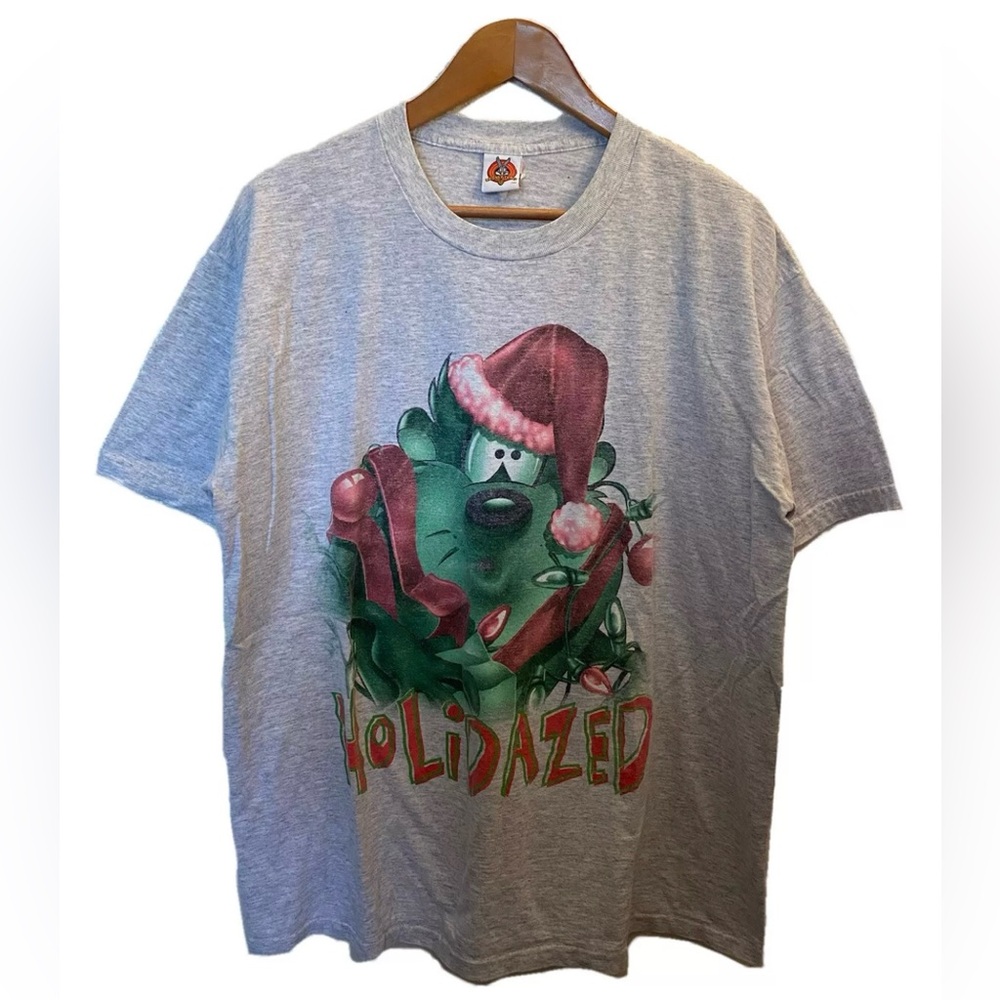 Vintage Taz Shirt Holidazed Tazmanian Devil Christmas Looney Tunes Grey Size XL